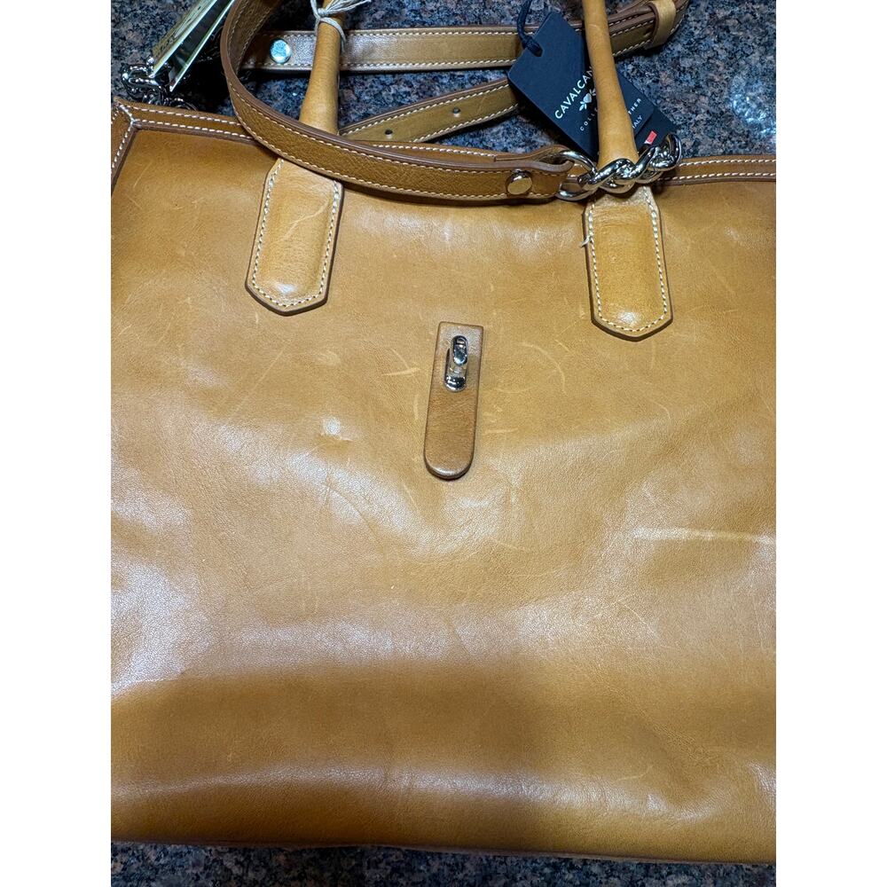 Cavalcanti Italian Designer Cognac Burnished Leather Satchel Shoulder Strap NWT - Picture 15 of 16